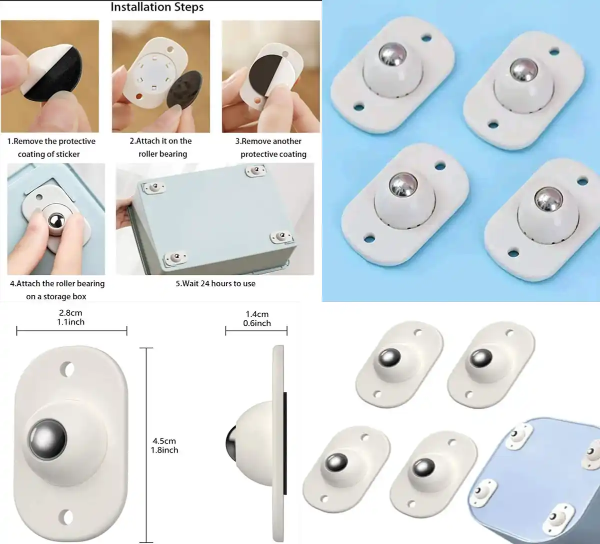4pcss Self Adhesive Caster Wheels 360 Degree Rotation Mini Swivel Casters Wheel for Furniture Storage Box Roller Cabinet Trash