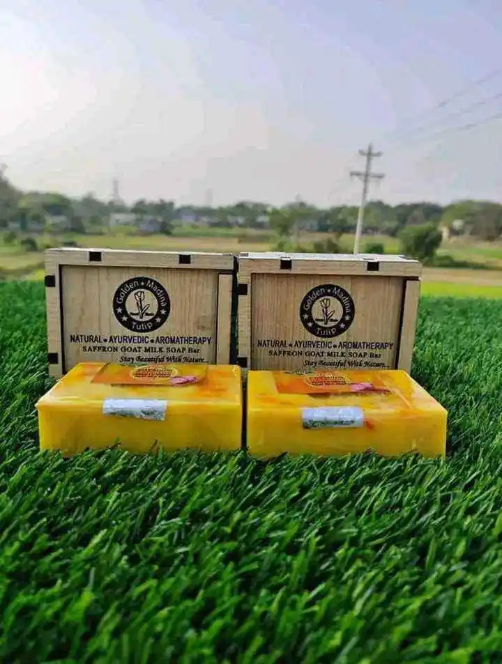 Saffron Goat milk Soap Bar With wooden box