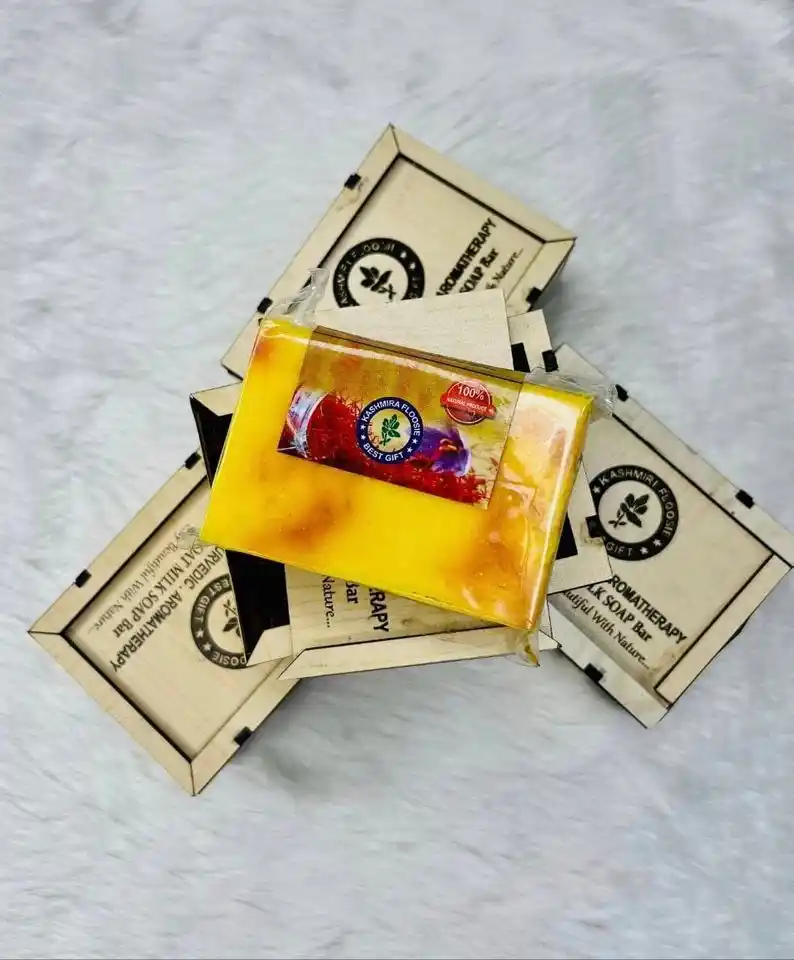 Saffron Goat milk Soap Bar With wooden box