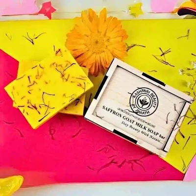 Saffron Goat milk Soap Bar With wooden box